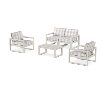POLYWOOD® EDGE Sectional 4-Piece Deep Seating Set with Loveseat in Sand / Buffalo Plaid Dune Burlap