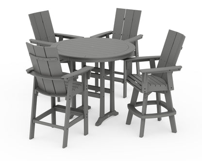 POLYWOOD® Modern Adirondack 5-Piece Nautical Trestle Round Bar Set with Swivels in Slate Grey
