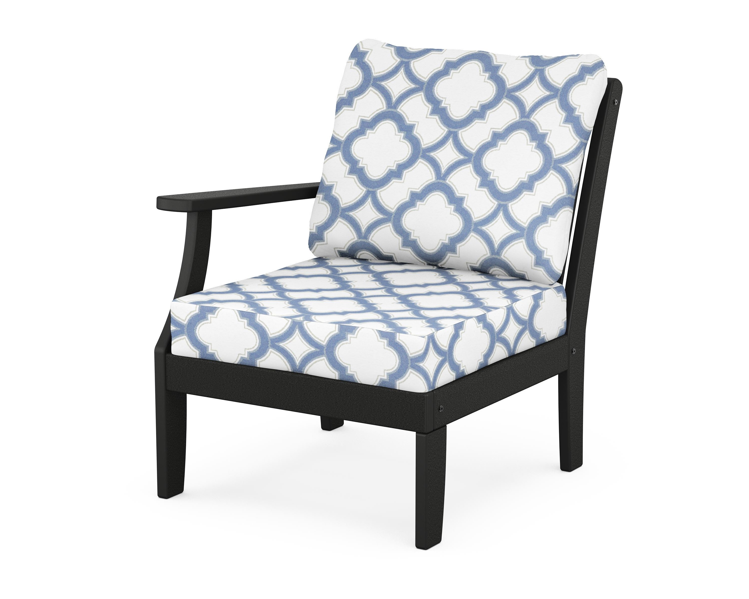 POLYWOOD® Braxton Modular Left Arm Chair in Black / Trellis Sky Blue