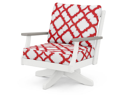 POLYWOOD® Braxton Deep Seating Swivel Chair in White / Driftwood / Trellis Crimson