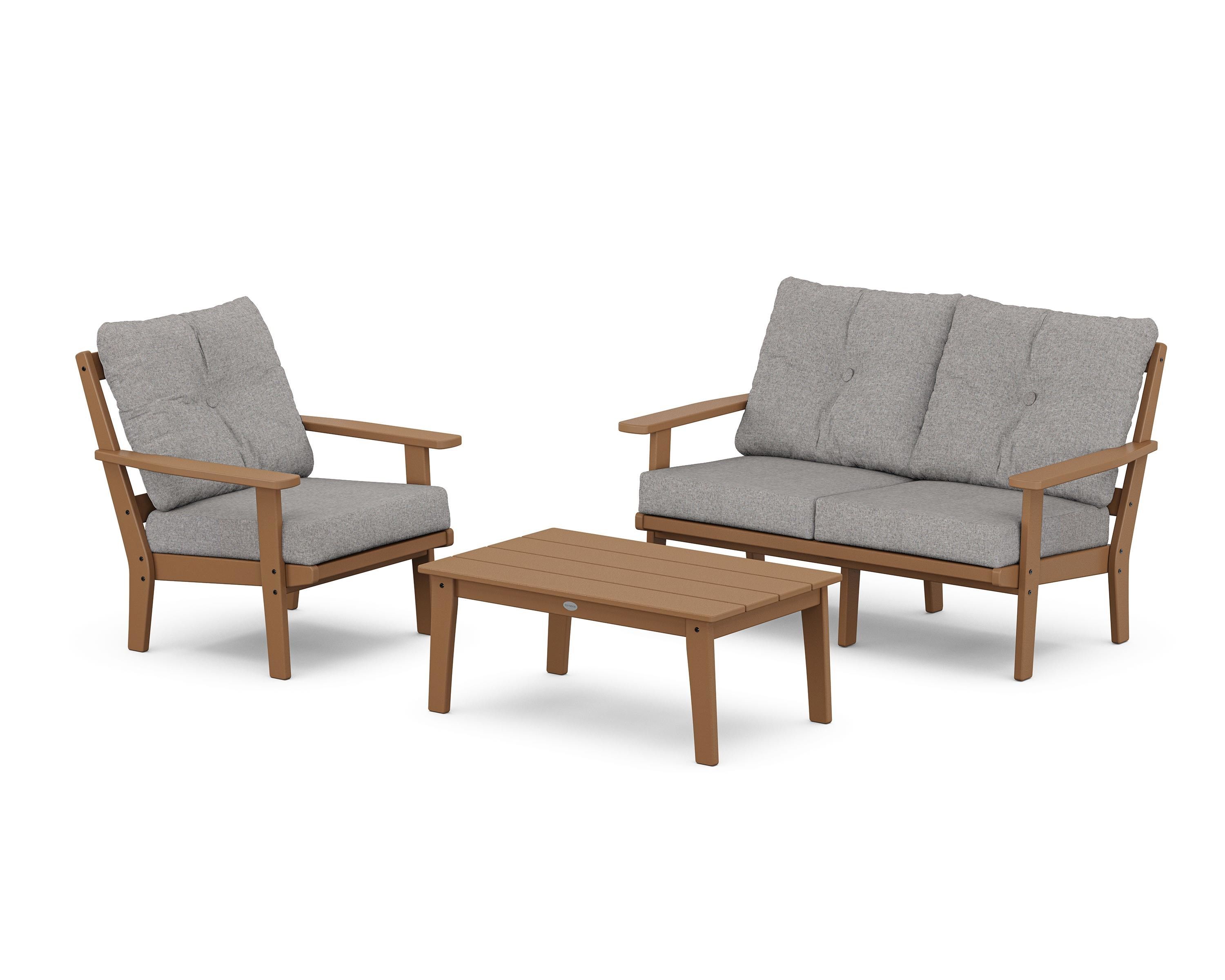 POLYWOOD® Prairie 3-Piece Deep Seating Set with Loveseat in Teak / Grey Mist
