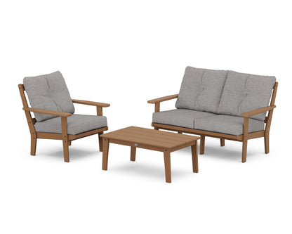 POLYWOOD® Prairie 3-Piece Deep Seating Set with Loveseat in Teak / Grey Mist