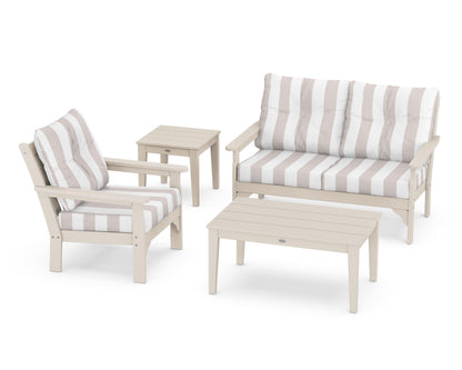 POLYWOOD® Vineyard 4-Piece Deep Seating Set in Sand / Cabana Stripe Dune Burlap