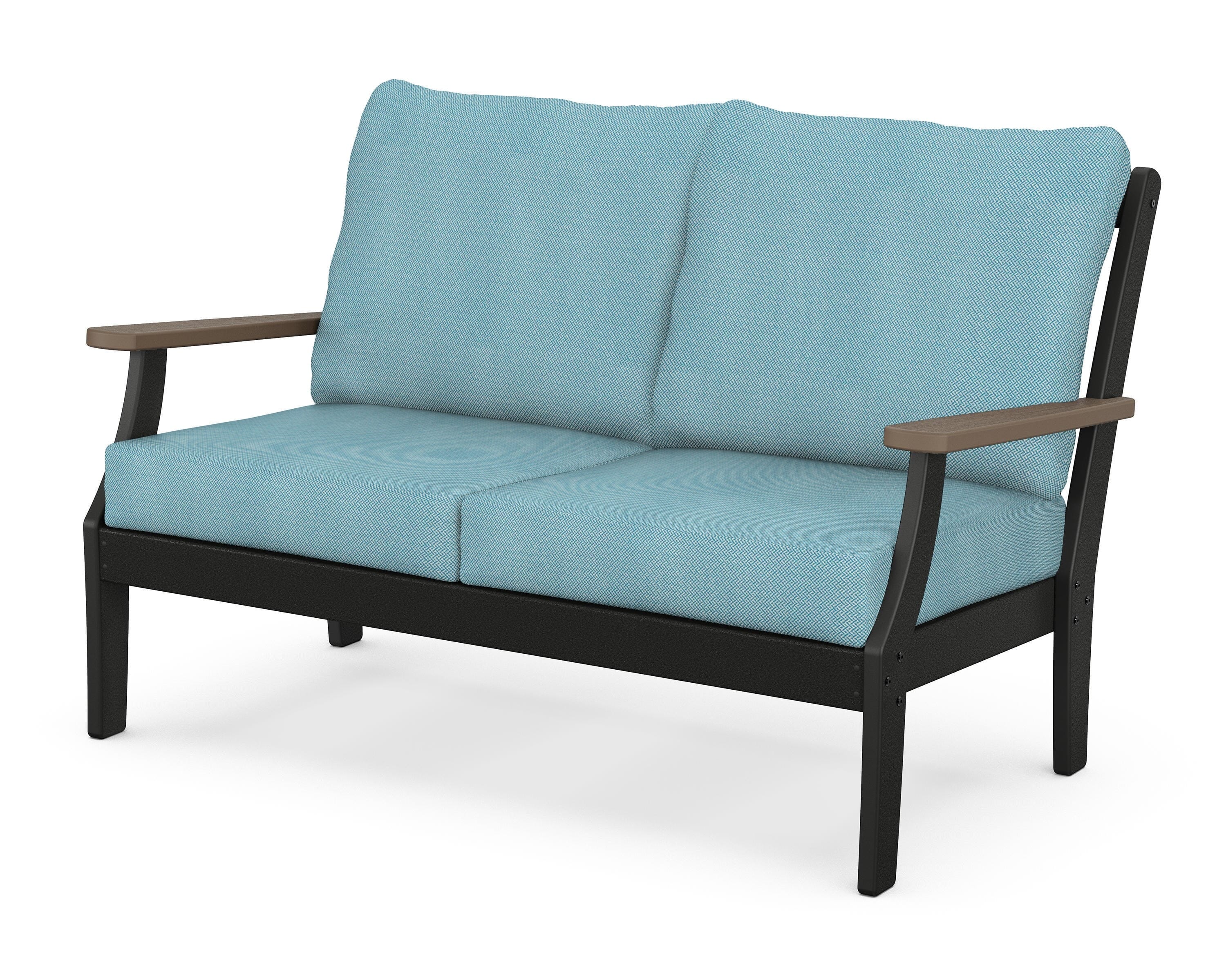 POLYWOOD® Braxton Deep Seating Loveseat in Black / Kona / Lattice Sky Blue