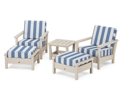 POLYWOOD® Harbour 5-Piece Deep Seating Chair Set in Sand / Cabana Stripe Sky Blue