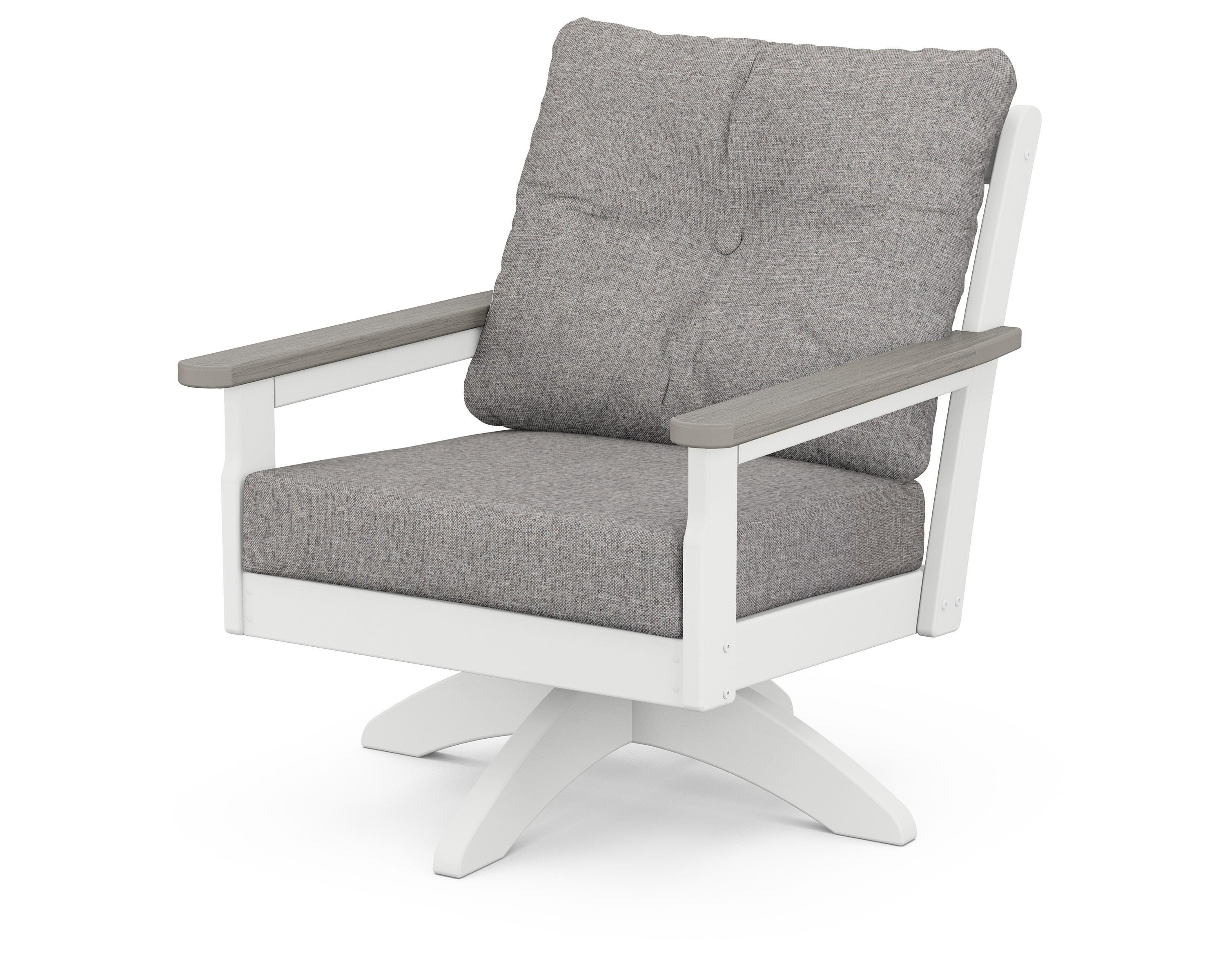 POLYWOOD® Vineyard Deep Seating Swivel Chair in White / Driftwood / Grey Mist