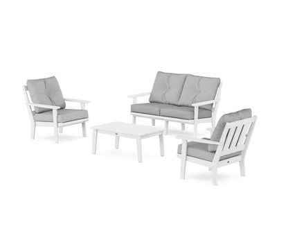POLYWOOD® Oxford 4-Piece Deep Seating Set with Loveseat in White / Granite