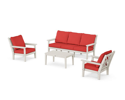 POLYWOOD® Chippendale 4-Piece Deep Seating Set with Sofa in Sand / Crimson Linen