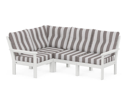 POLYWOOD® Vineyard 4-Piece Sectional in White / Cabana Stripe Grey Mist