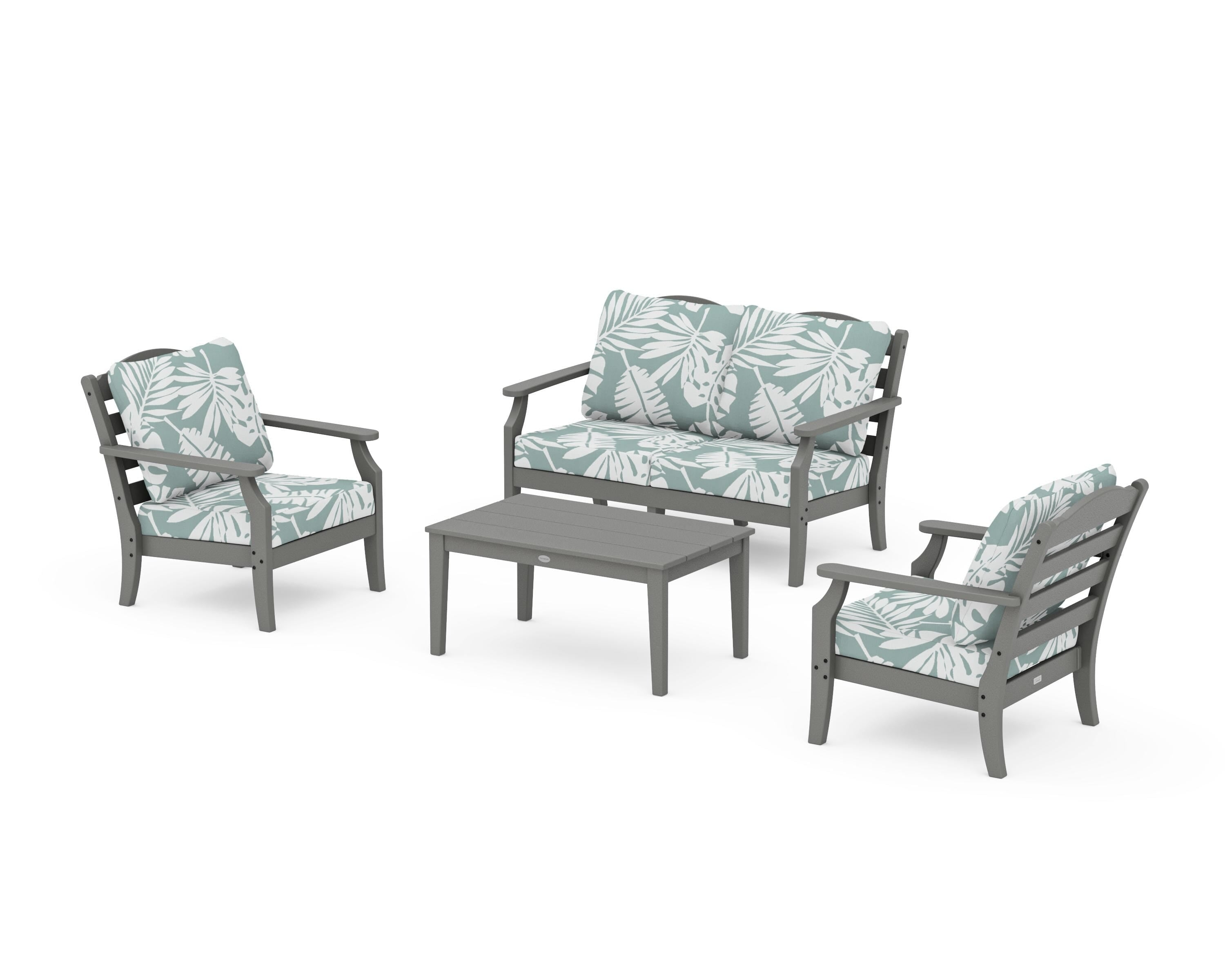 Draper James™ by  POLYWOOD® Savannah 4-Piece Deep Seating Set with Loveseat in Slate Grey / Leaf Glacier Spa