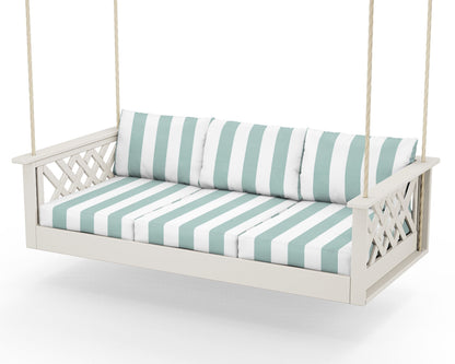 Country Living Wovendale Daybed Swing in Sand / Cabana Stripe Glacier Spa