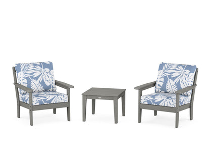 Country Living Cottage 3-Piece Deep Seating Set in Slate Grey / Leaf Sky Blue