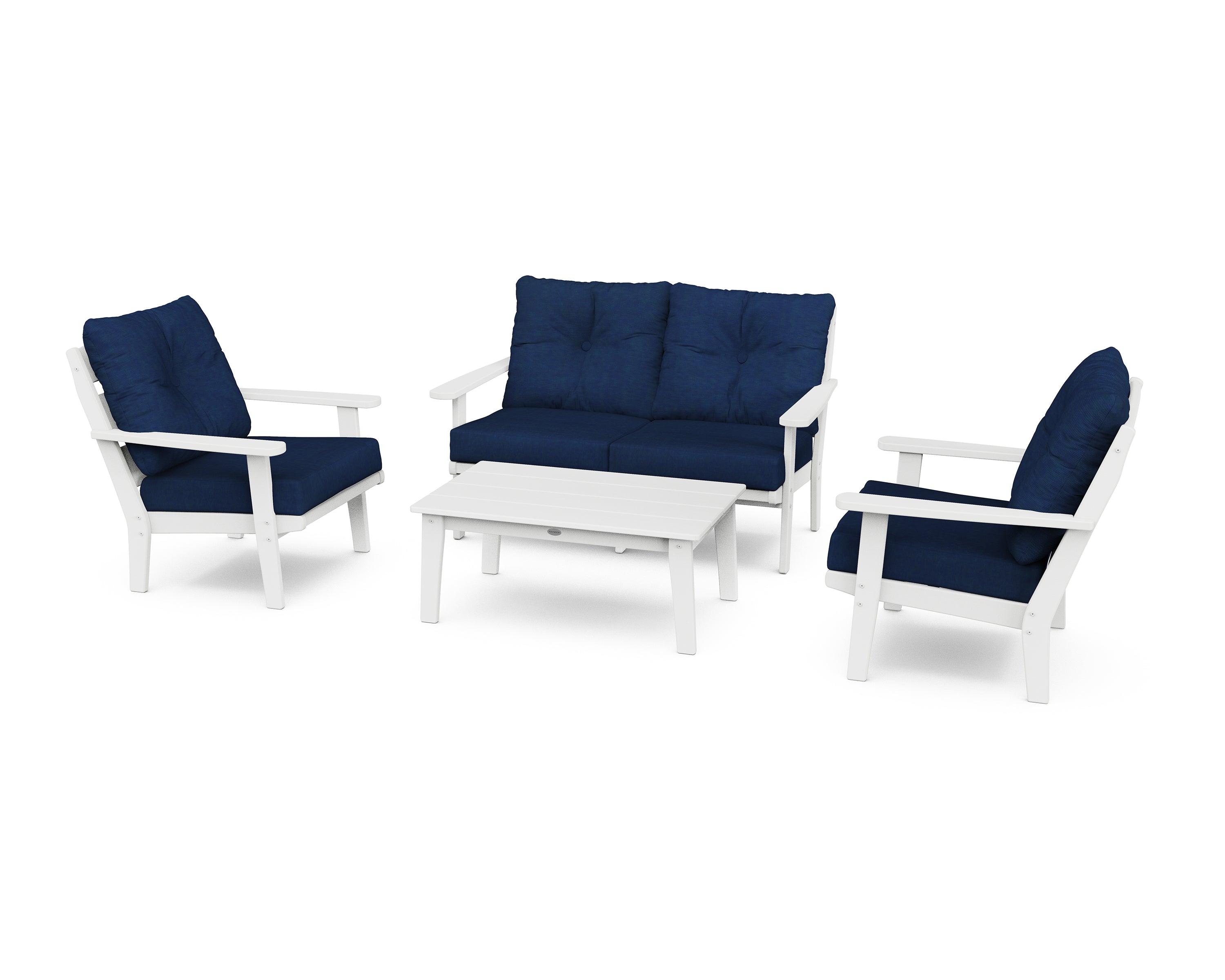 POLYWOOD® Lakeside 4-Piece Deep Seating Set in White / Navy