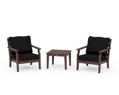 Draper James™ by  POLYWOOD® Savannah 3-Piece Deep Seating Set in Mahogany / Midnight Linen