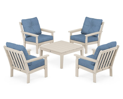 POLYWOOD® Vineyard 5-Piece Deep Seating Conversation Set in Sand / Sky Blue