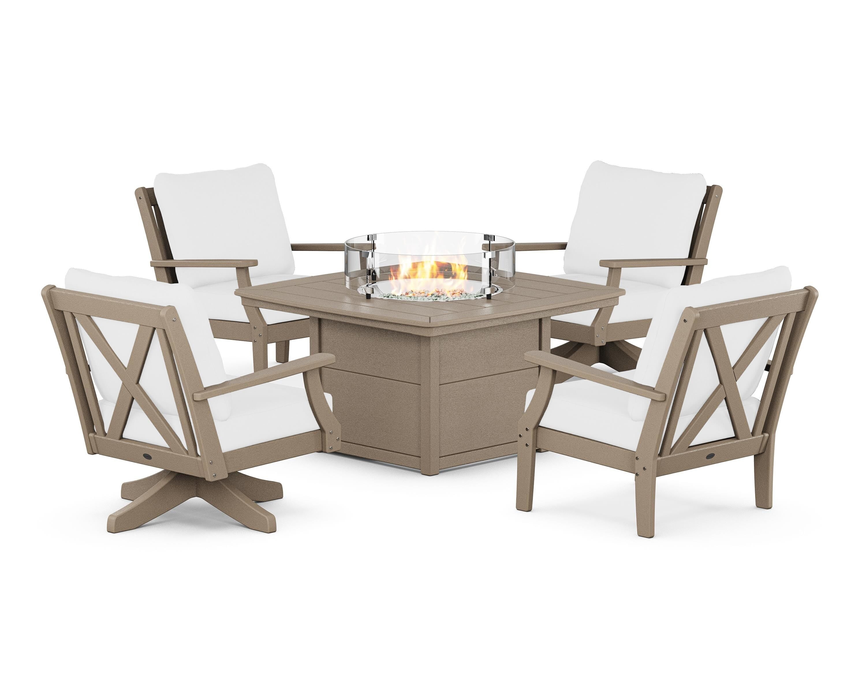 POLYWOOD® Braxton 5-Piece Deep Seating Set with Fire Table in Vintage Sahara / Natural