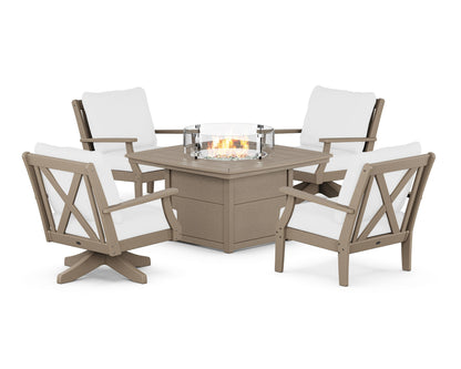 POLYWOOD® Braxton 5-Piece Deep Seating Set with Fire Table in Vintage Sahara / Natural