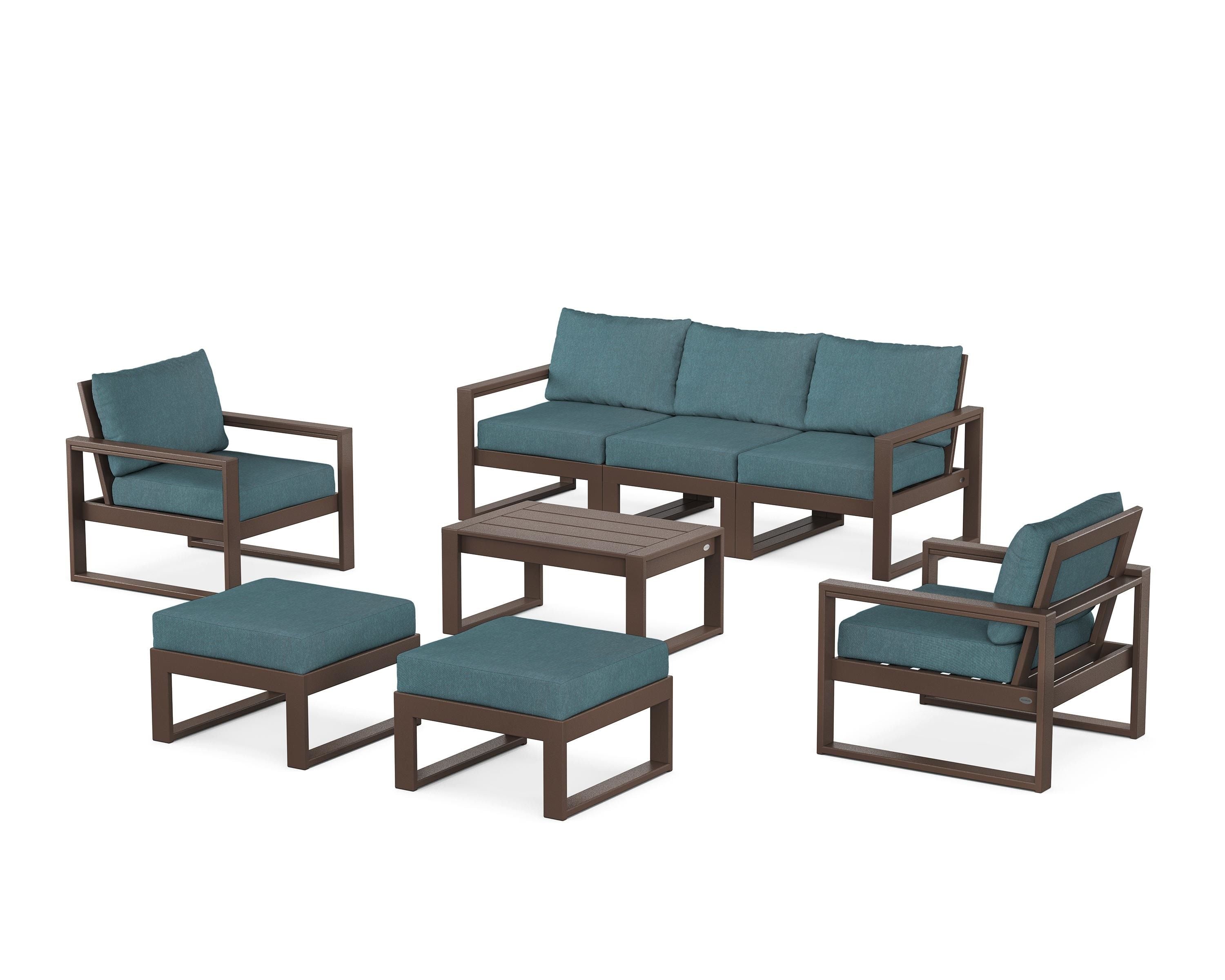 POLYWOOD® EDGE Sectional 8-Piece Lounge Sofa Set in Mahogany / Ocean Teal