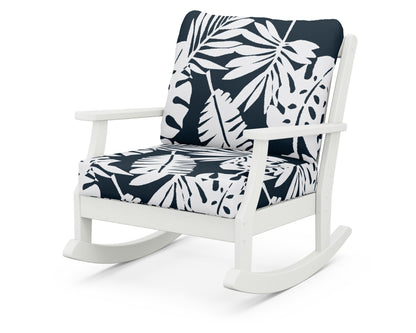 POLYWOOD® Braxton Deep Seating Rocking Chair in Vintage White / Leaf Marine Indigo