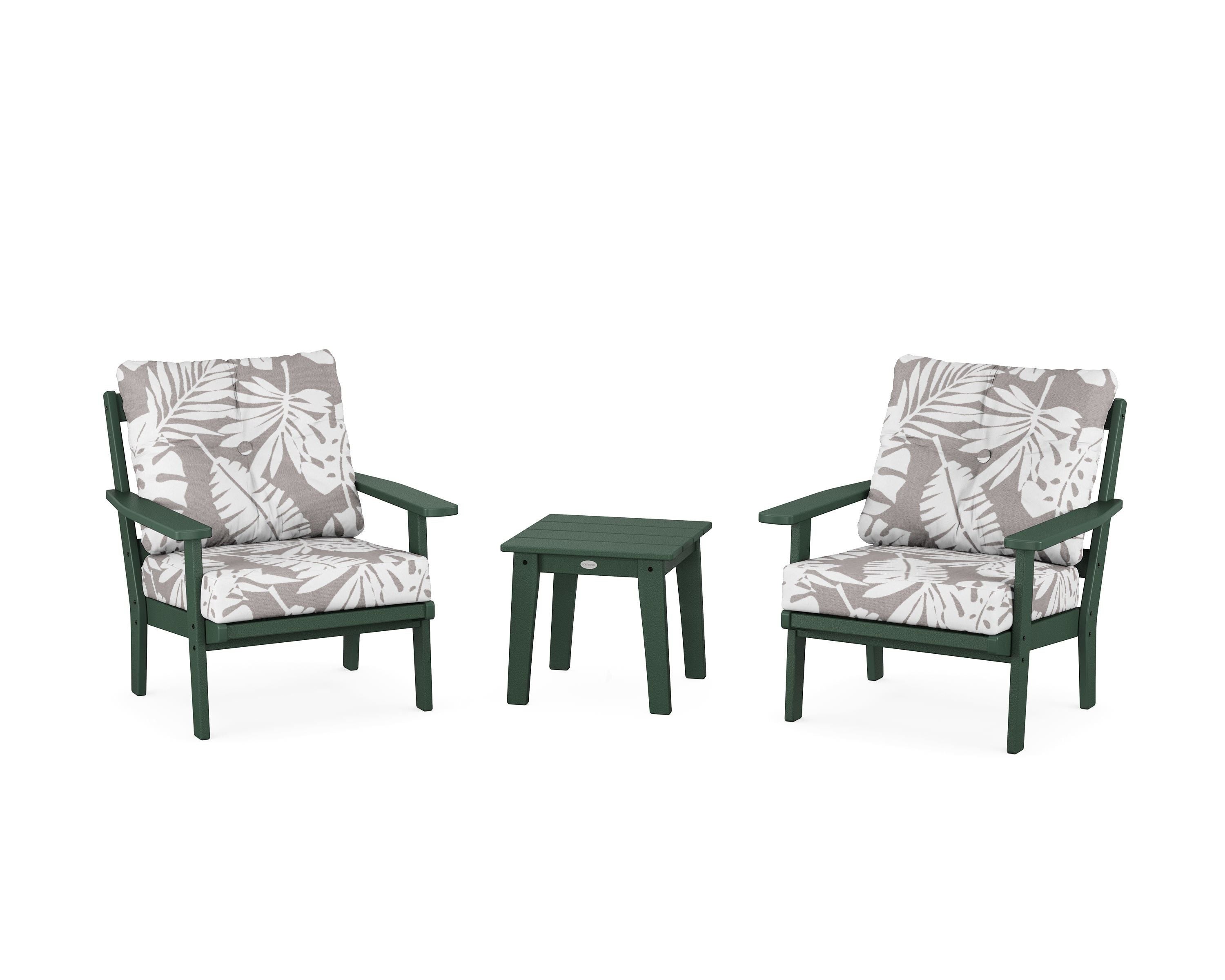 POLYWOOD® Oxford 3-Piece Deep Seating Set in Green / Leaf Grey Mist