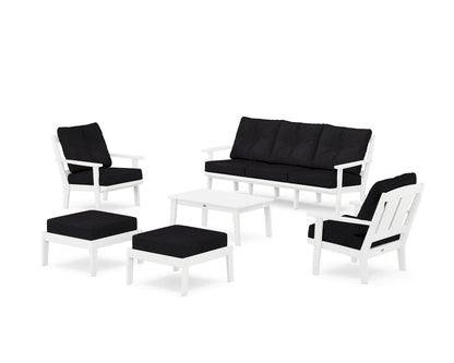 POLYWOOD® Mission 6-Piece Lounge Sofa Set in White / Midnight Linen