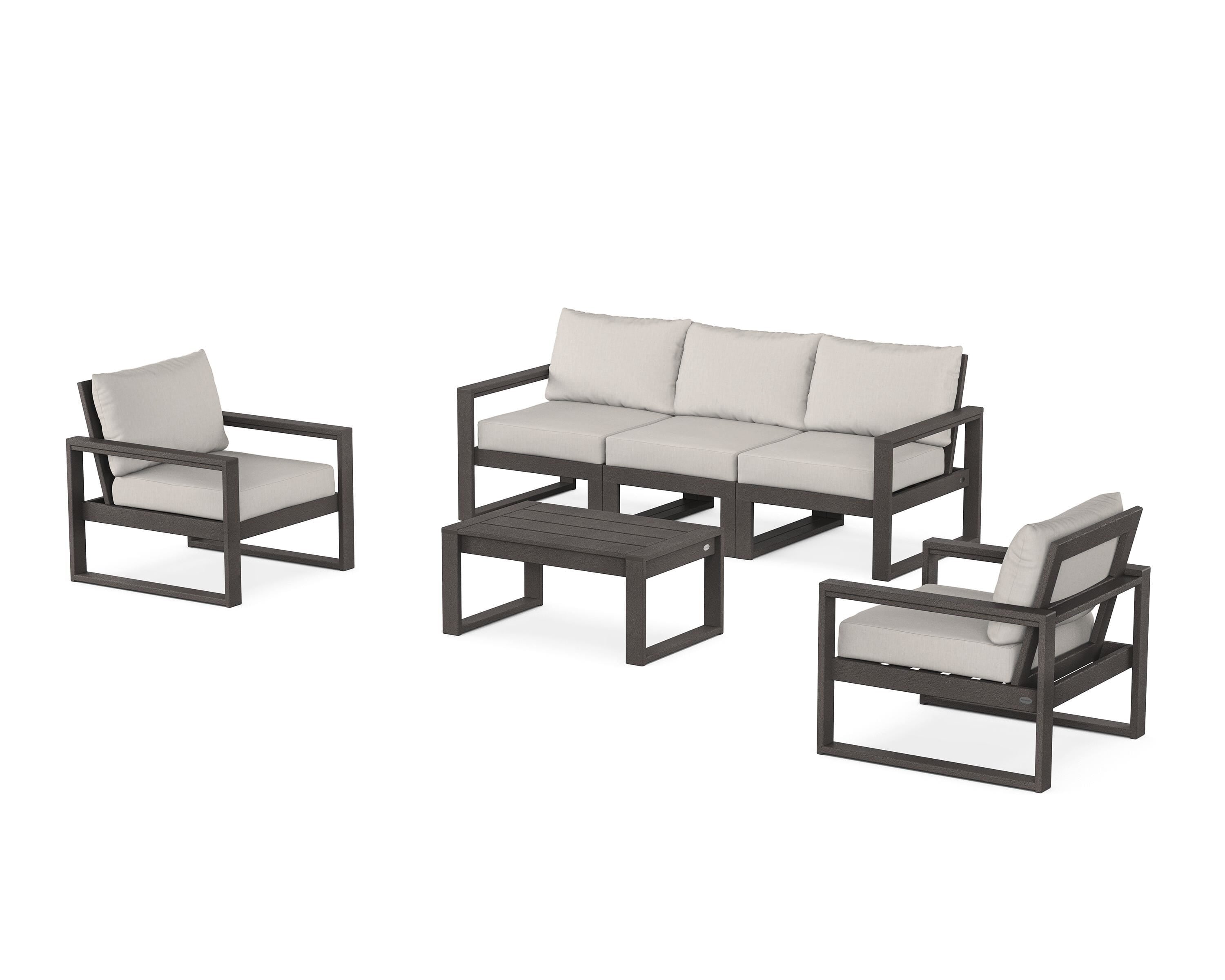POLYWOOD® EDGE Sectional 4-Piece Deep Seating Set with Sofa in Vintage Coffee / Cast Ash