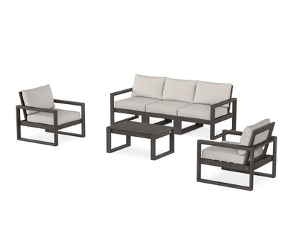 POLYWOOD® EDGE Sectional 4-Piece Deep Seating Set with Sofa in Vintage Coffee / Cast Ash