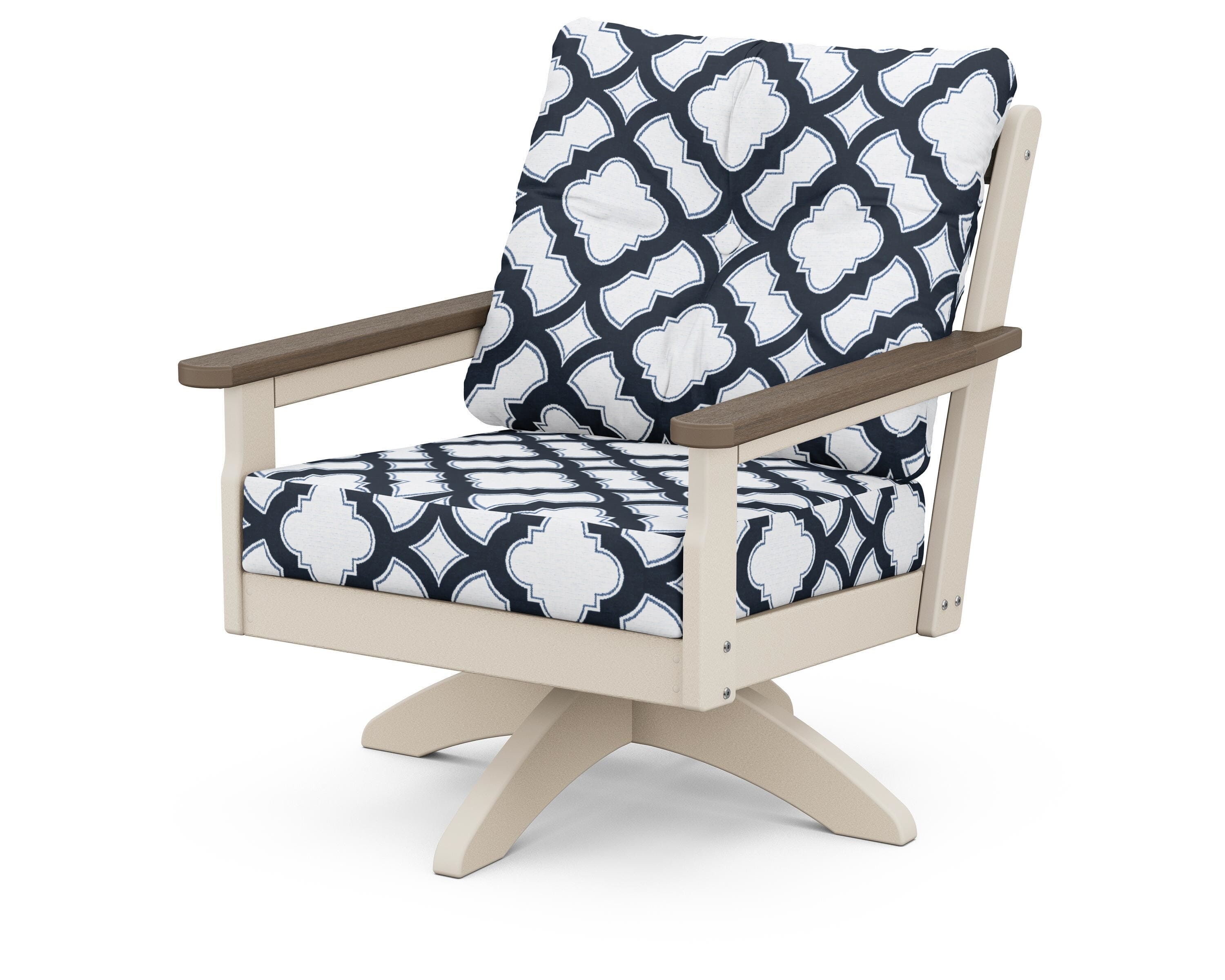 POLYWOOD® Vineyard Deep Seating Swivel Chair in Sand / Kona / Trellis Marine Indigo