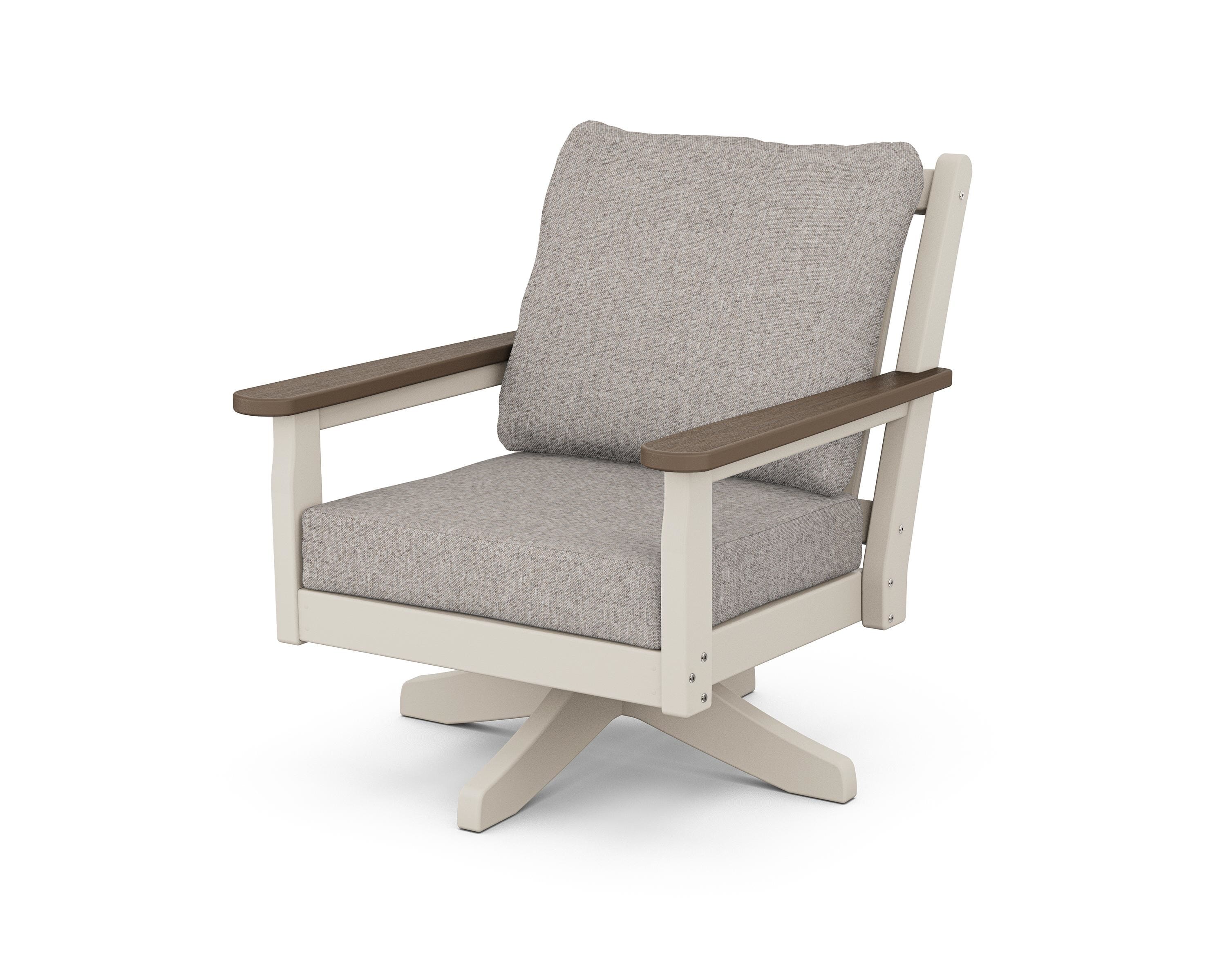 POLYWOOD® Chippendale Deep Seating Swivel Chair in Sand / Kona / Weathered Tweed