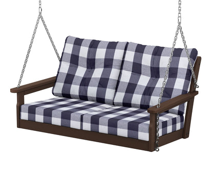POLYWOOD® Vineyard Deep Seating Swing in Mahogany / Buffalo Plaid Navy