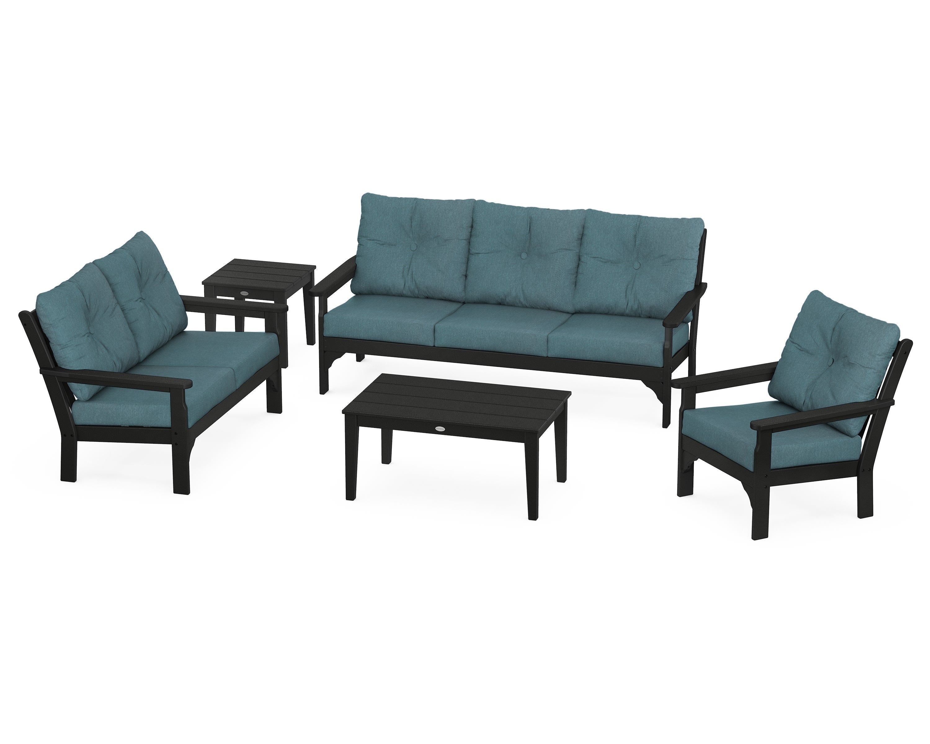 POLYWOOD® Vineyard 5 Piece Deep Seating Set in Black / Ocean Teal