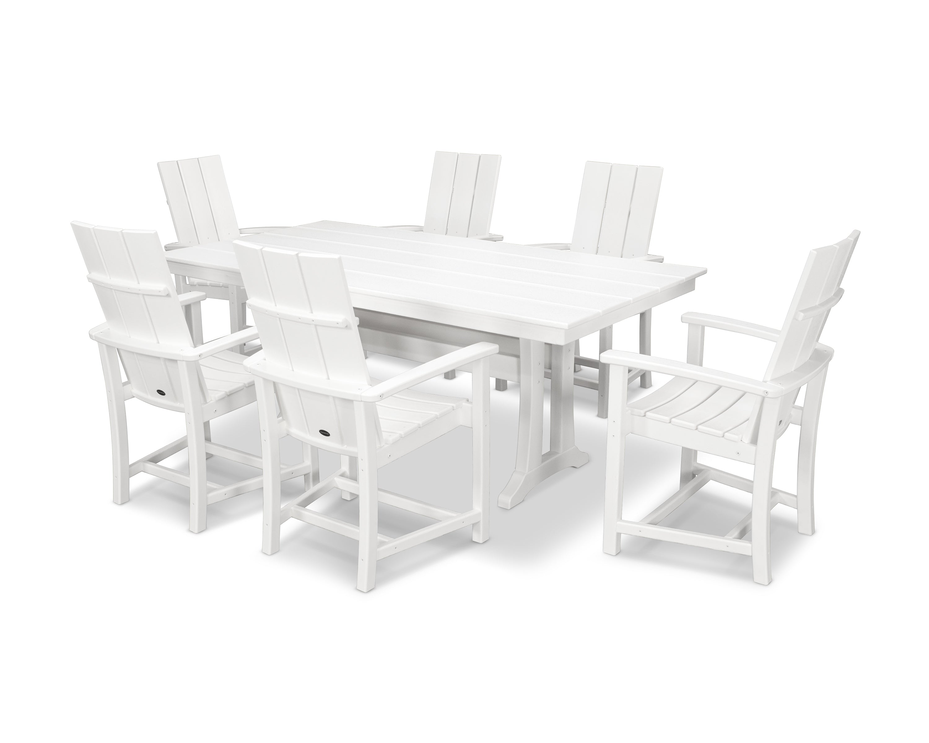 POLYWOOD® Modern Adirondack 7-Piece Farmhouse Dining Set with Trestle Legs in White