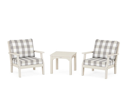 Martha Stewart by POLYWOOD® Chinoiserie 3-Piece Deep Seating Set in Sand / Buffalo Plaid Grey Mist