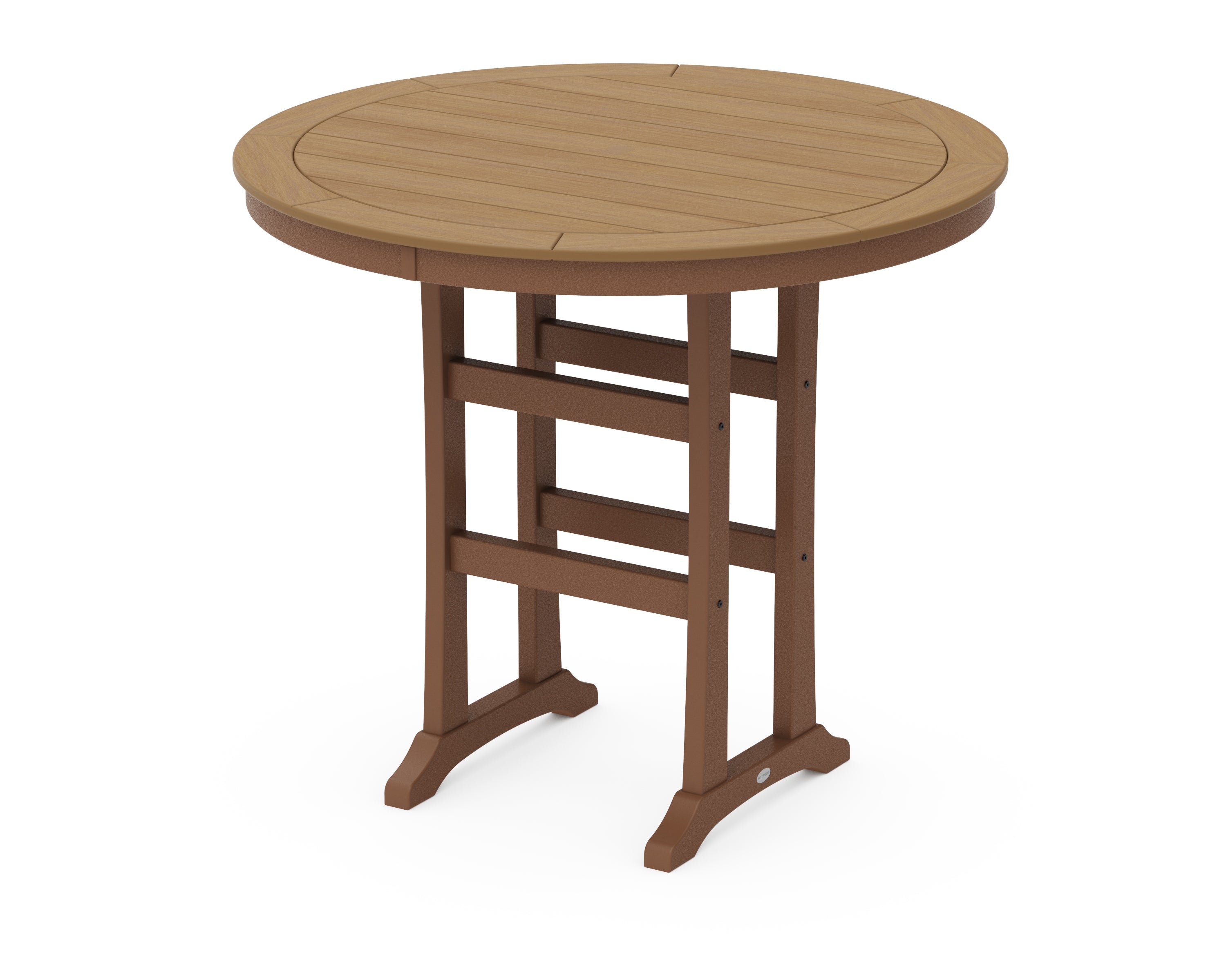 POLYWOOD® Nautical Trestle 48" Round Bar Table in Teak / Natural