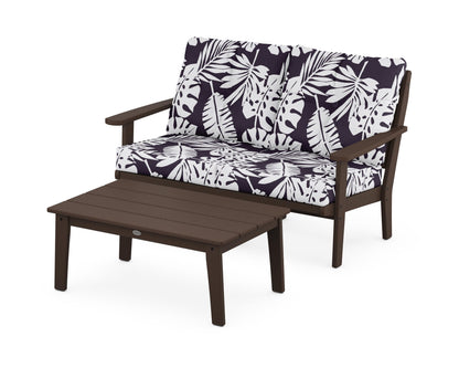 POLYWOOD® Lakeside 2-Piece Lounge Loveseat Set in Mahogany / Leaf Navy