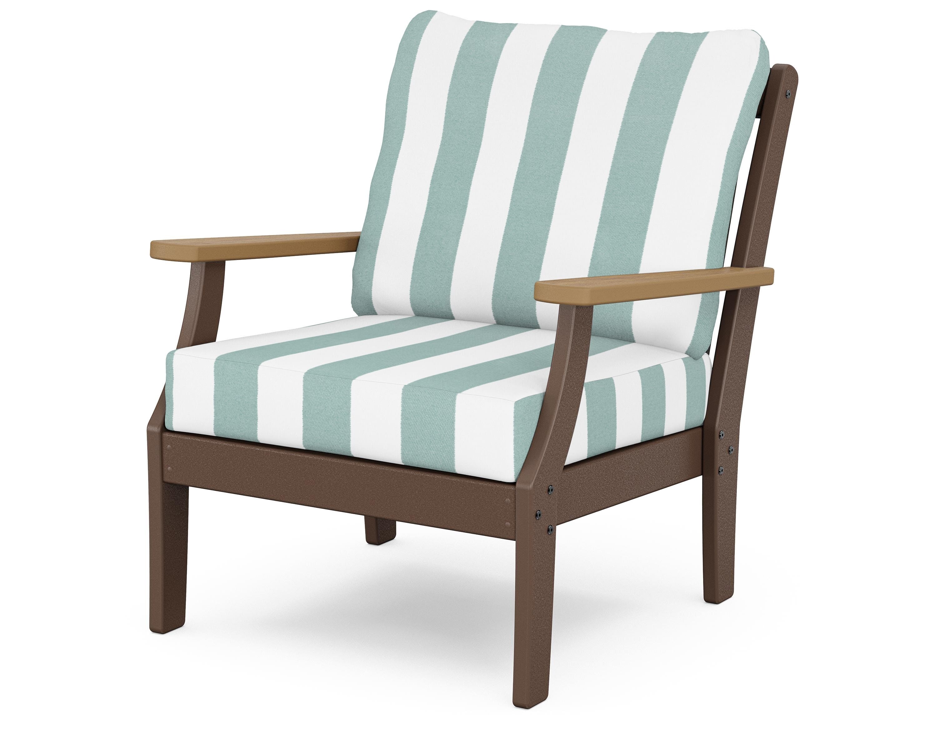 POLYWOOD® Braxton Deep Seating Chair in Mahogany / Natural / Cabana Stripe Glacier Spa