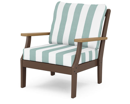 POLYWOOD® Braxton Deep Seating Chair in Mahogany / Natural / Cabana Stripe Glacier Spa