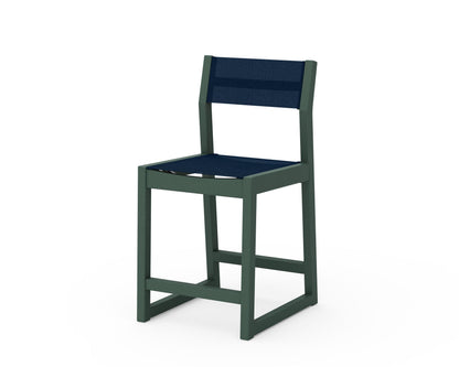 POLYWOOD® EDGE Sling Counter Side Chair in Green / Navy Blue Sling