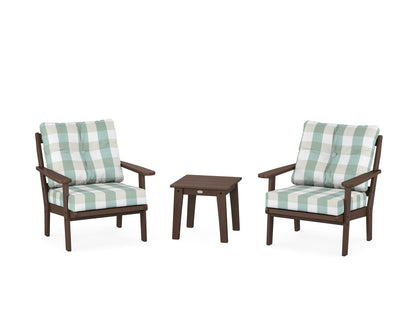 POLYWOOD® Mission 3-Piece Deep Seating Set in Mahogany / Buffalo Plaid Glacier Spa