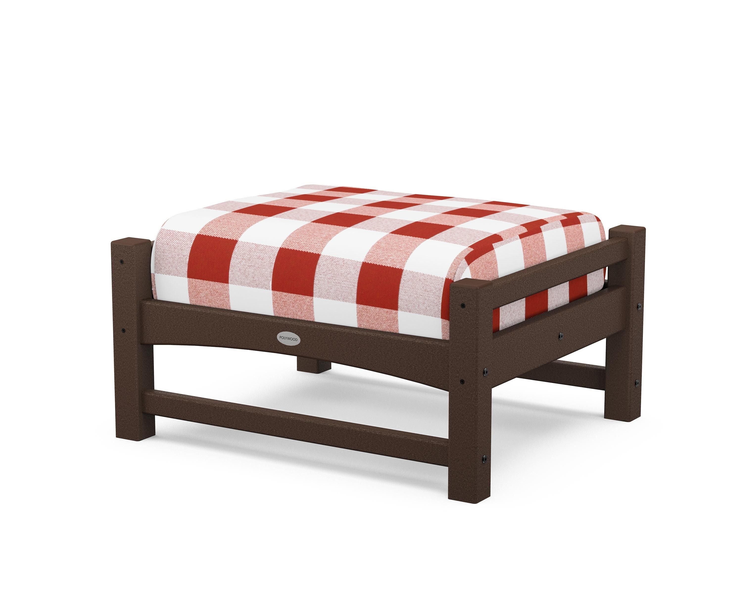 POLYWOOD® Club Ottoman in Mahogany / Buffalo Plaid Crimson