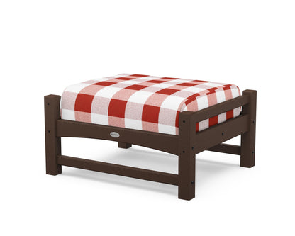 POLYWOOD® Club Ottoman in Mahogany / Buffalo Plaid Crimson