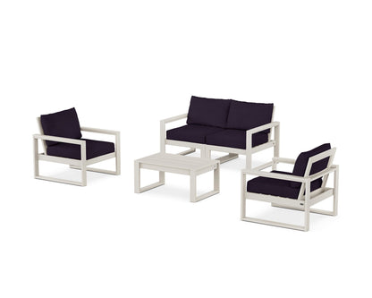 POLYWOOD® EDGE Sectional 4-Piece Deep Seating Set with Loveseat in Sand / Navy Linen