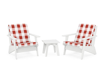 POLYWOOD® Riviera Modern Lounge 3-Piece Set in White / Buffalo Plaid Crimson
