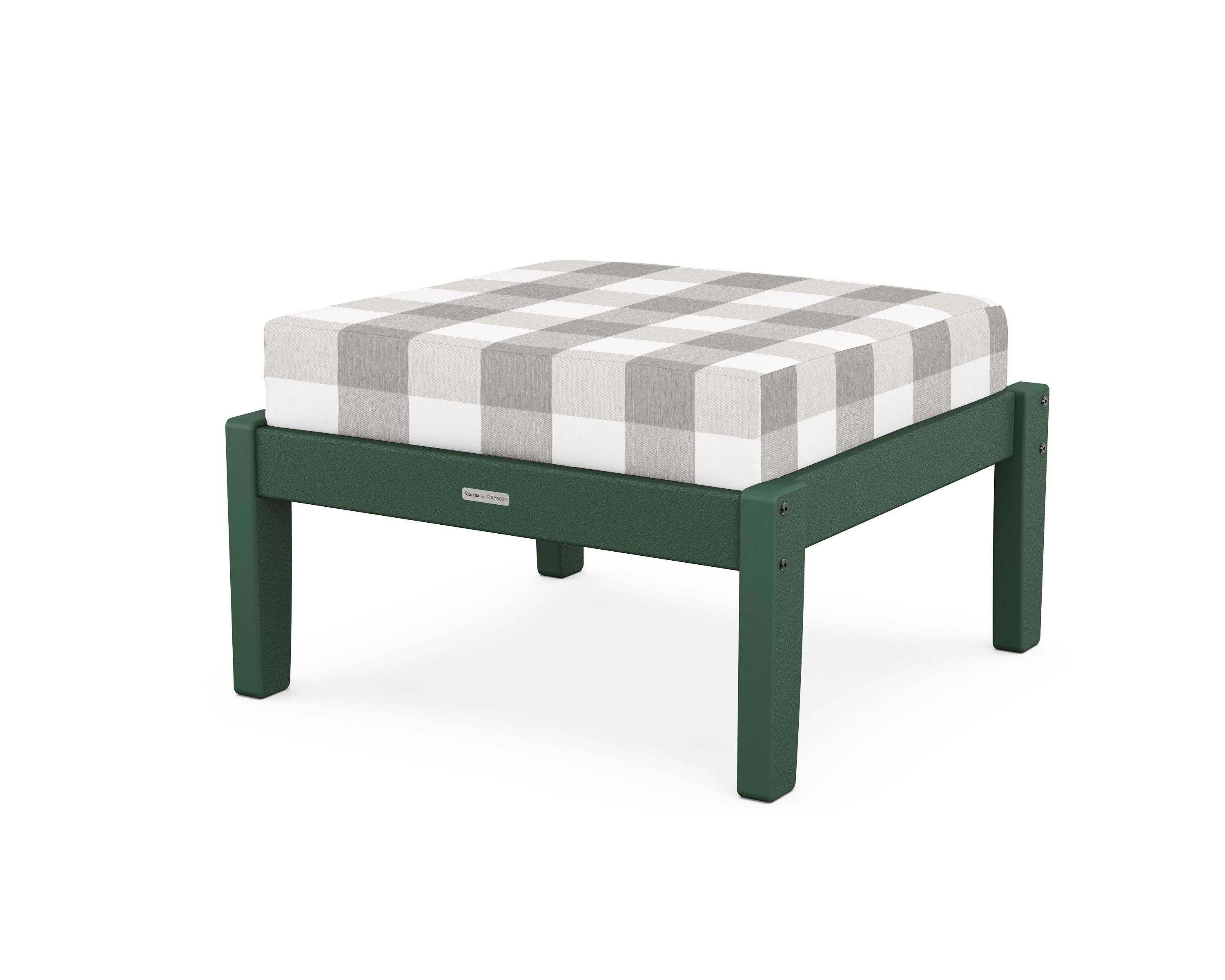 Martha Stewart by POLYWOOD® Chinoiserie Deep Seating Ottoman in Green / Buffalo Plaid Grey Mist