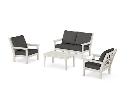 POLYWOOD® Chippendale 4-Piece Deep Seating Set with Loveseat in Sand / Spectrum Carbon