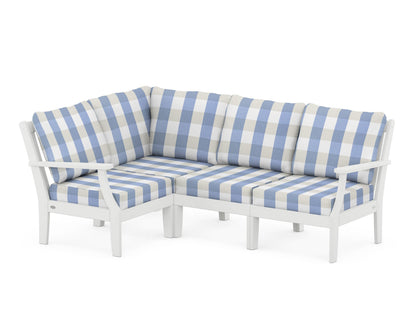 POLYWOOD® Braxton Modular 4-Piece Deep Seating Set in White / Buffalo Plaid Sky Blue