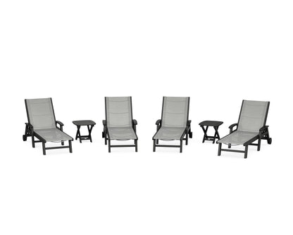 POLYWOOD® Coastal Chaise 6-Piece Set with Wheels in Black / Metallic Sling