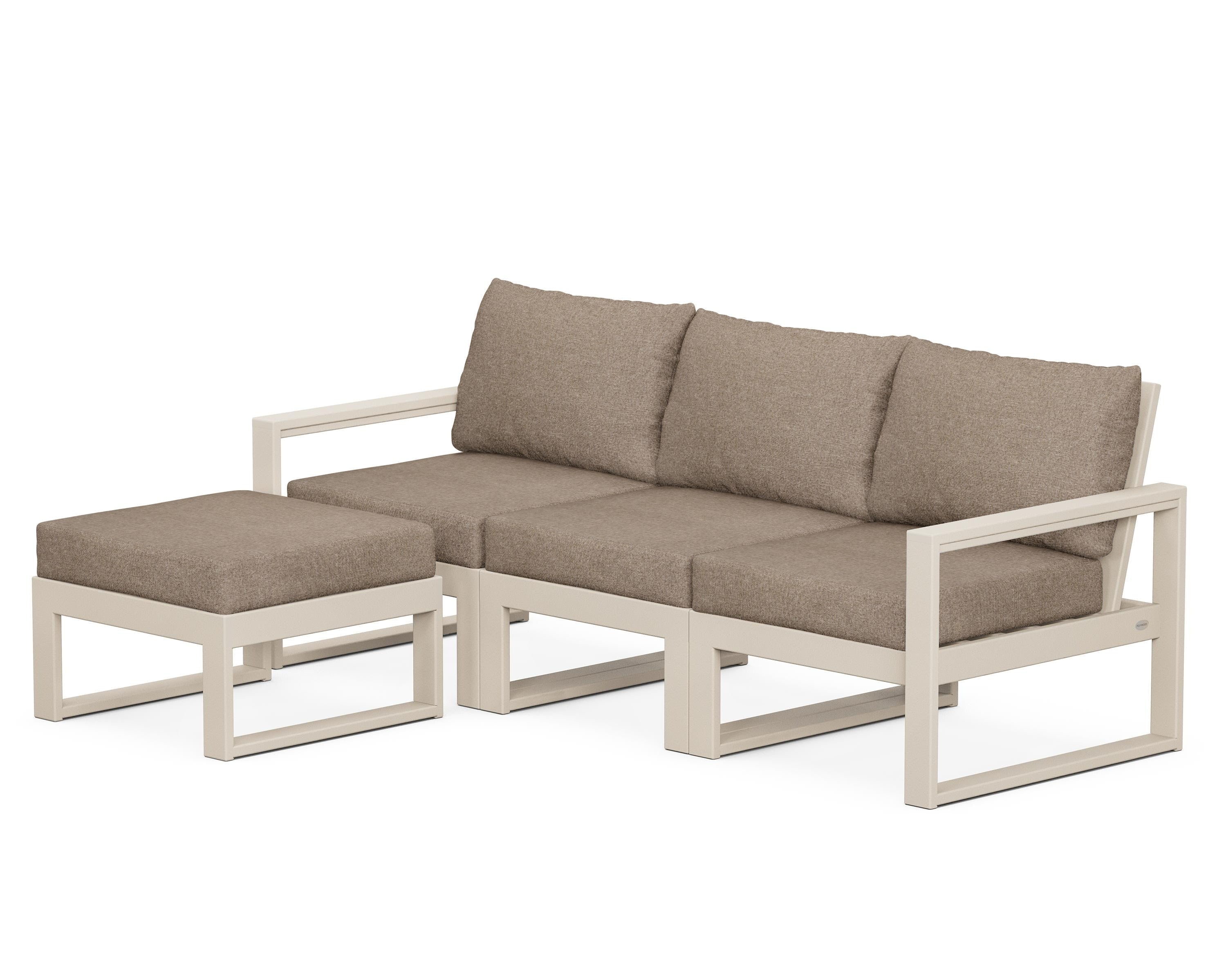 POLYWOOD® EDGE 4-Piece Modular Deep Seating Set with Ottoman in Sand / Spiced Burlap