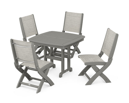 POLYWOOD® Coastal Folding Side Chair 5-Piece Dining Set in Slate Grey / Birch Sling