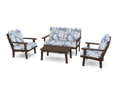 POLYWOOD® Lakeside 4-Piece Deep Seating Set in Mahogany / Leaf Sky Blue